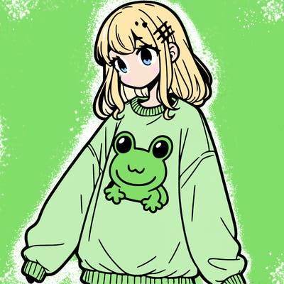 girl wearing frogging sweatshirt