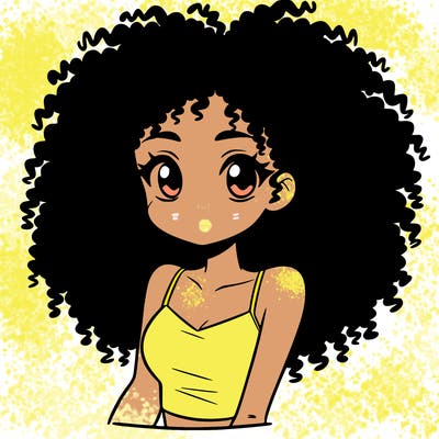 a black anime girl with long afro hair