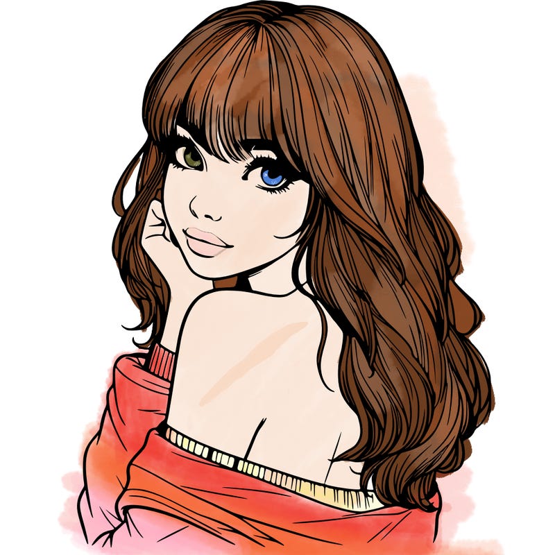 realistic girl with bangs looking over her shoulder