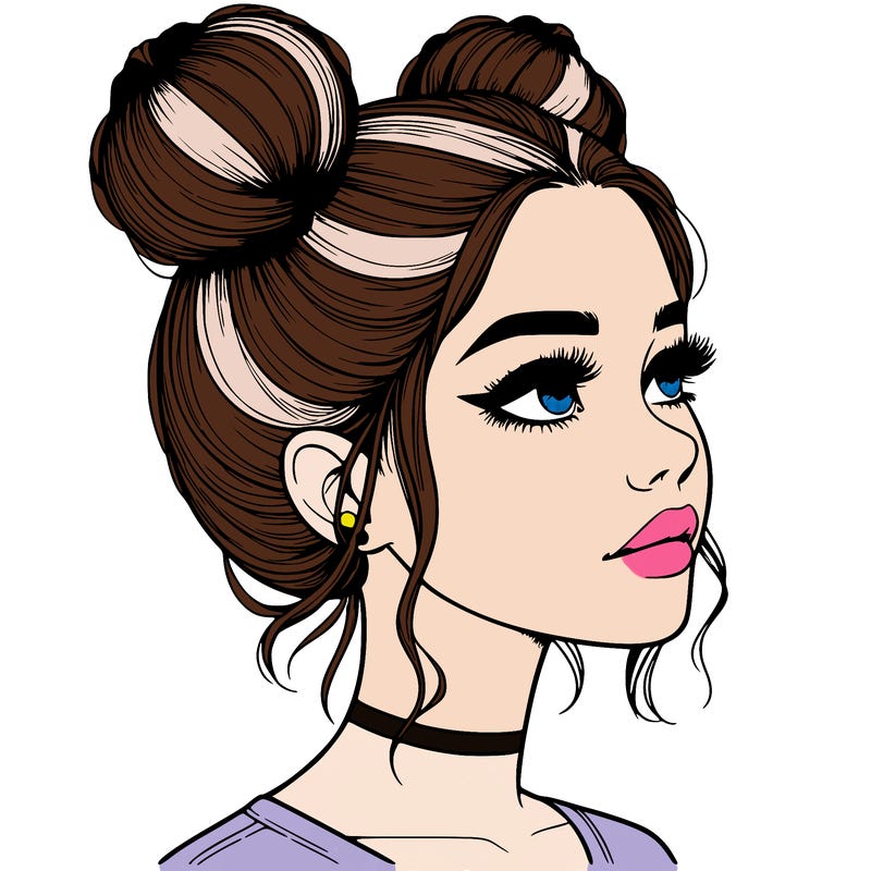 realistic girl with buns on the top of her head