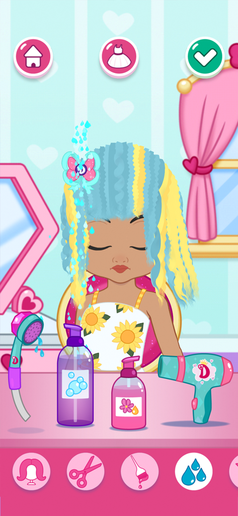 Love Diana Fashion Fabulous - A character getting her blue and yellow hair washed in the Love Diana Fashion Fabulous hair salon