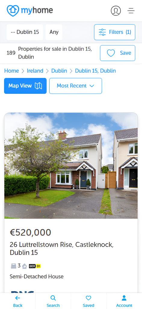 Property listing for a house in Dublin 15 on the MyHome app.