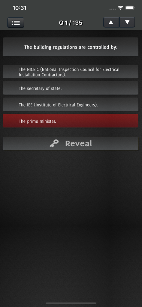 C&G 2393 Part P Exam Test - A mobile app screen showing a multiple choice practice question for the CG 2393 Part P electrical exam.