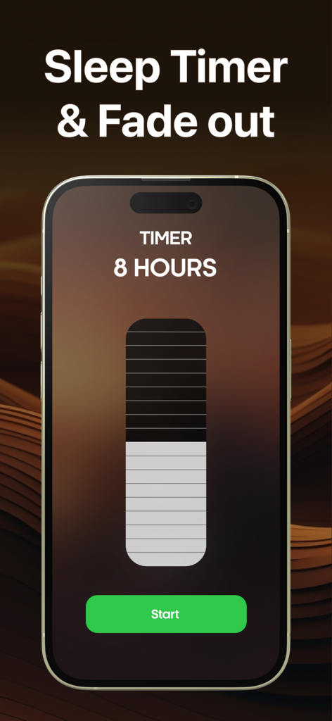 Brown Noise for Sleep - Interface of the Brown Noise for Sleep app showing the sleep timer set to 8 hours