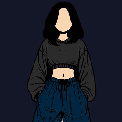 realistic girl faceless with baggy pants and a crop top