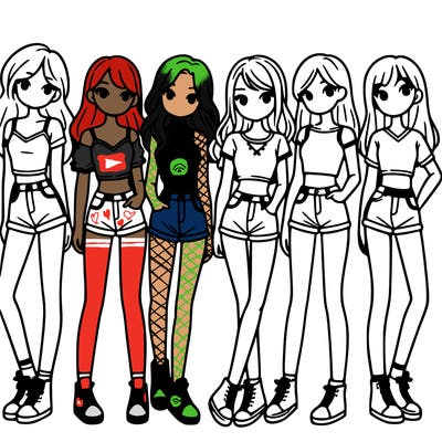 a group of girls wearing crop tops and shorts