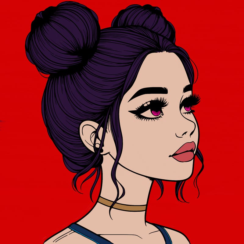 realistic girl with buns on the top of her head