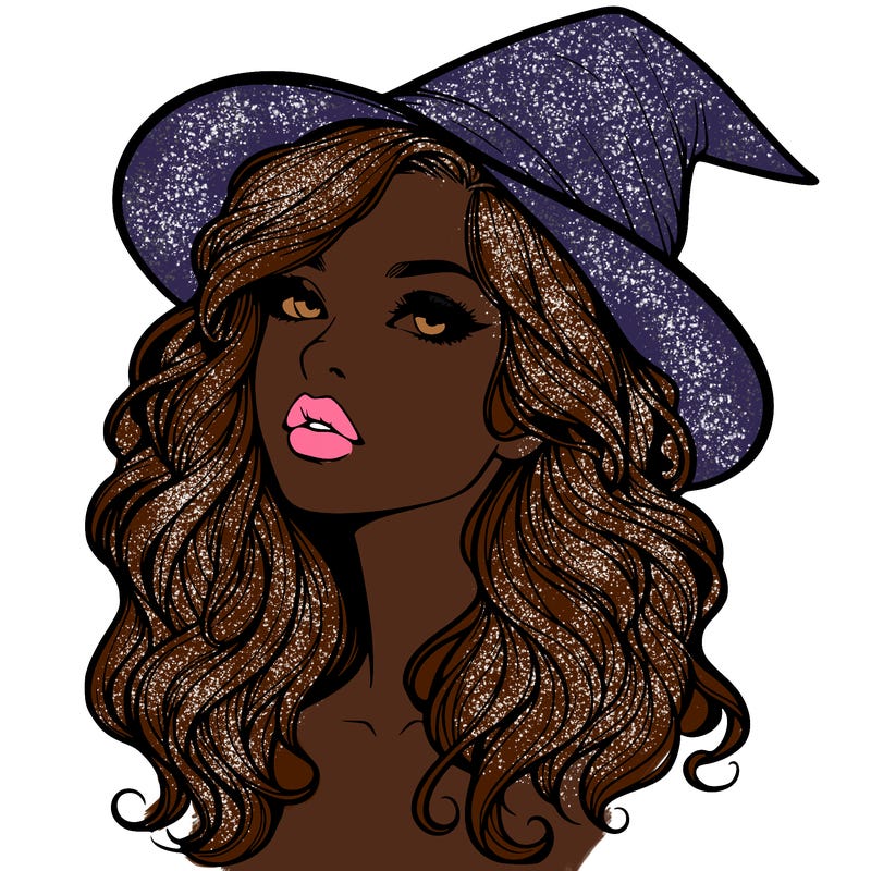 realistic witch girl with wavy hair and lips