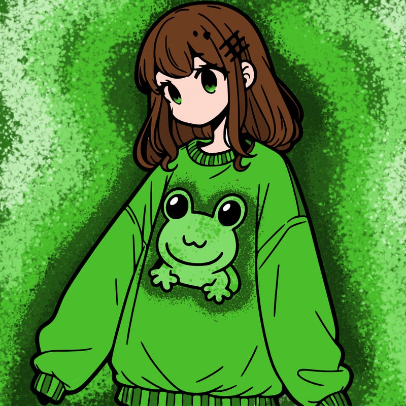 girl wearing frogging sweatshirt