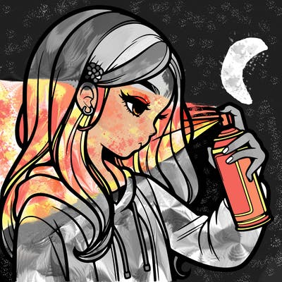 a realistic girl spray painting