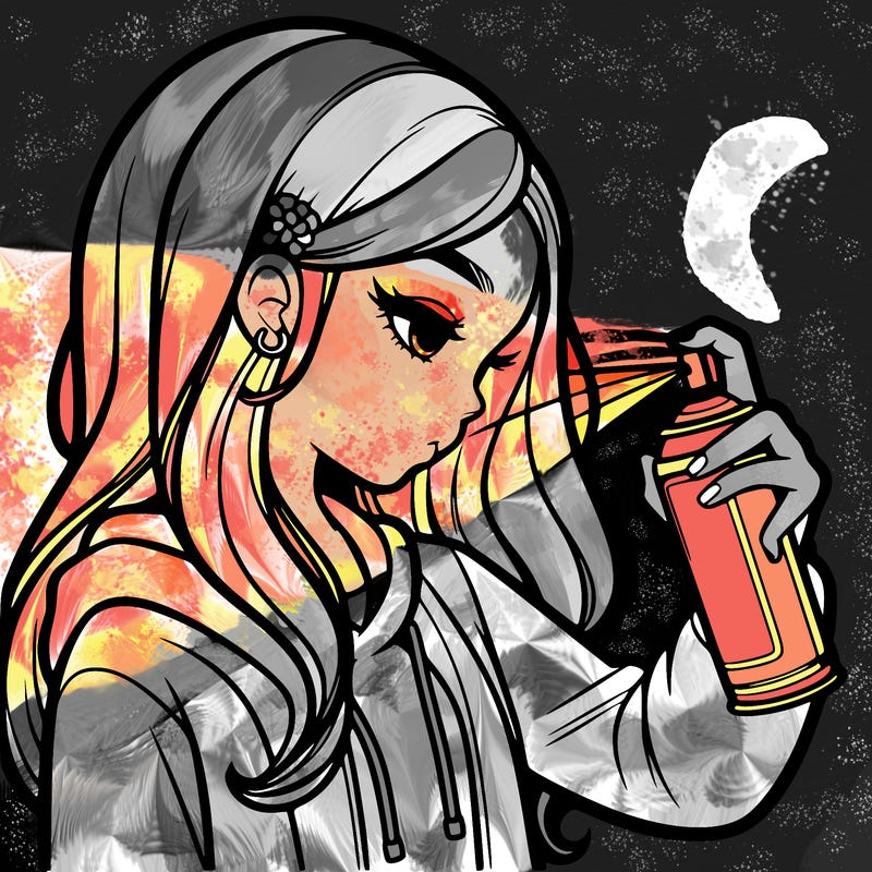 a realistic girl spray painting