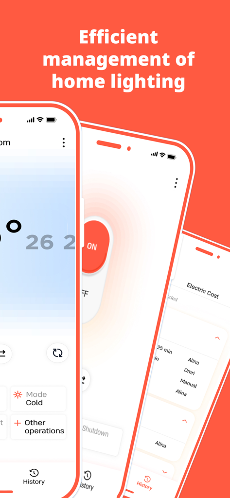 Switcher - Smart Home - Interfaz de la aplicación Switcher que muestra la gestión de la iluminación del hogar y el seguimiento del costo de la electricidad