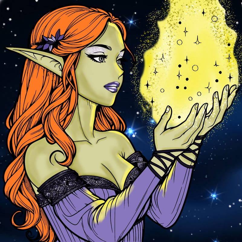 realistic elf girl doing magic