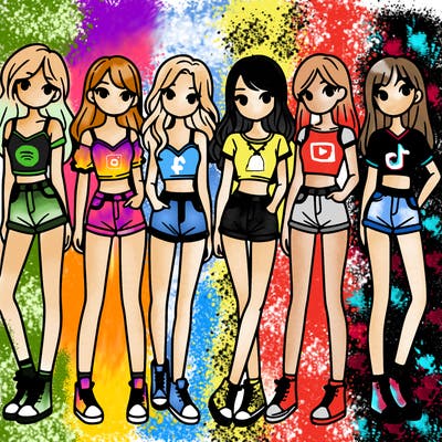 a group of girls wearing crop tops and shorts