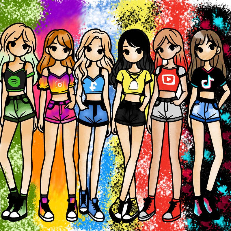 a group of girls wearing crop tops and shorts
