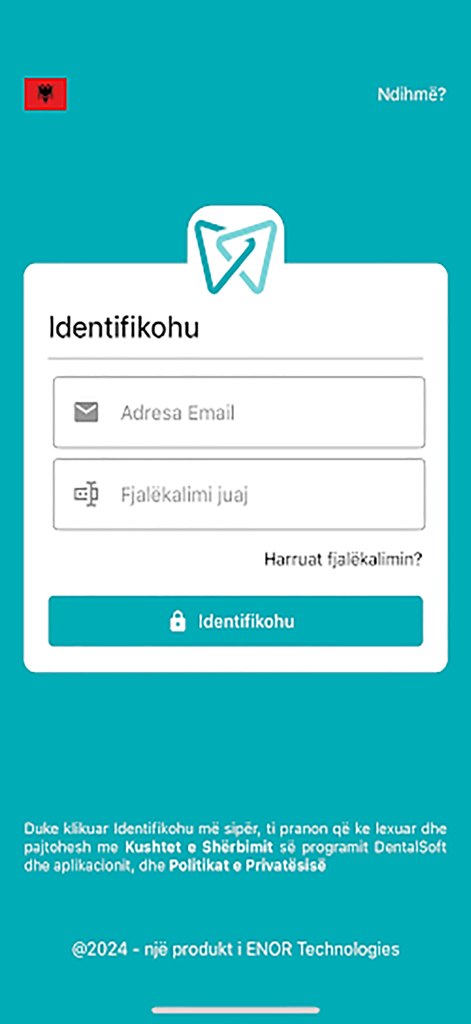 DentalSoft - Login interface for DentalSoft practice management app showing email and password entry fields