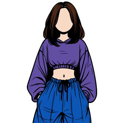 realistic girl faceless with baggy pants and a crop top