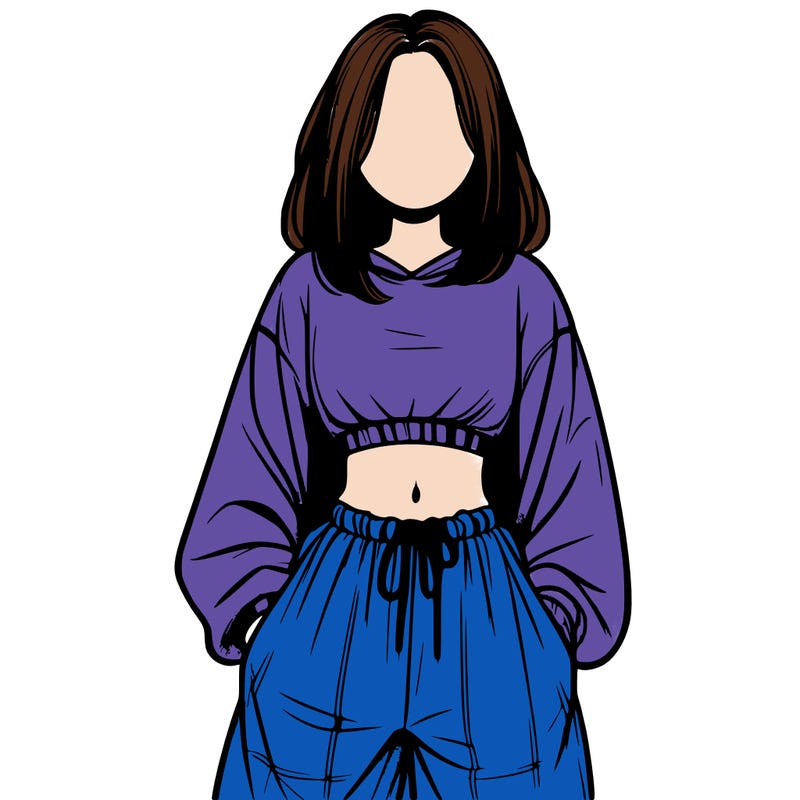 realistic girl faceless with baggy pants and a crop top