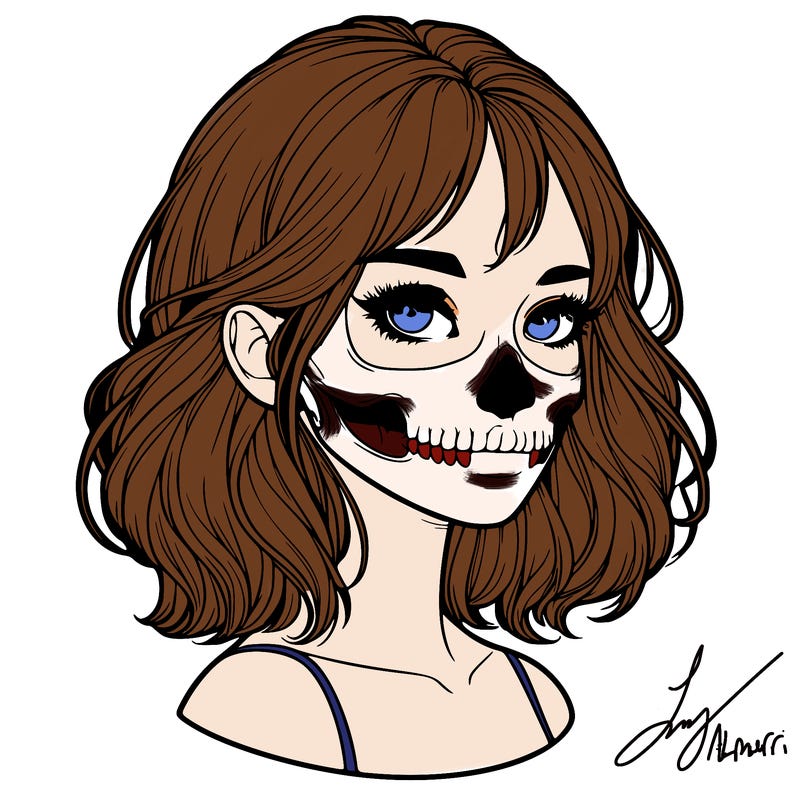 realistic girl with skull