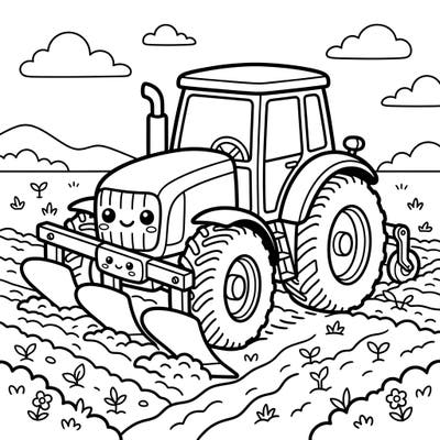 Get ready for an adorable farming adventure with this charming Kawaii plowing equipment coloring page. Bring this cute tractor and its smiling plow to life with your favorite colors.