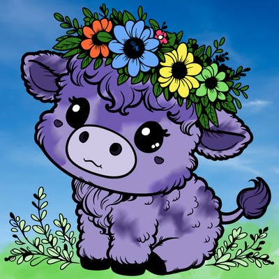 fluffy cow with flower crown