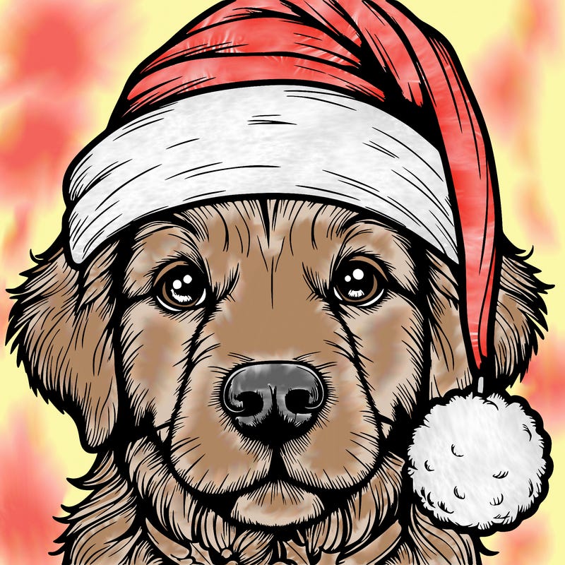 realistic dog with a christmas hat