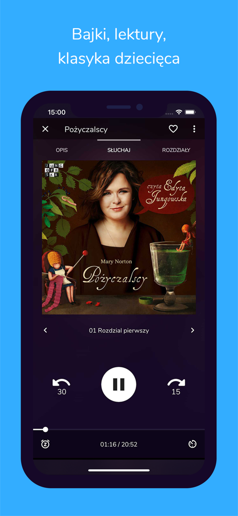 Audioteka Kids - Audioteka Kids mobile app interface showing the audiobook player for children with playback controls and cover art
