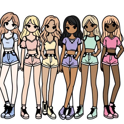 a group of girls wearing crop tops and shorts