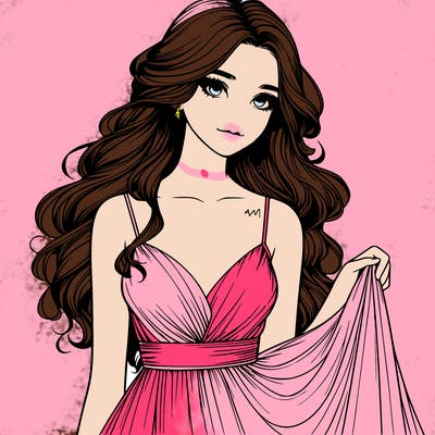 realistic girl in flowy silky prom dress