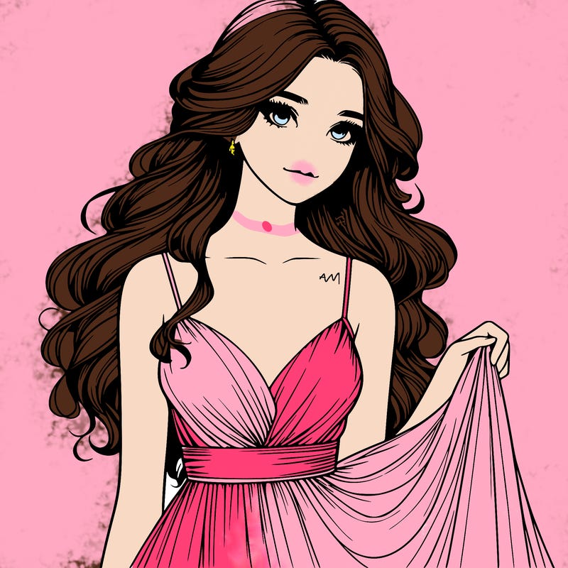 realistic girl in flowy silky prom dress