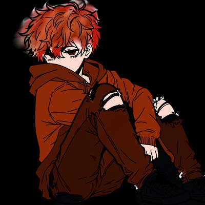 a male hoddie ripped jeans messy hair anime