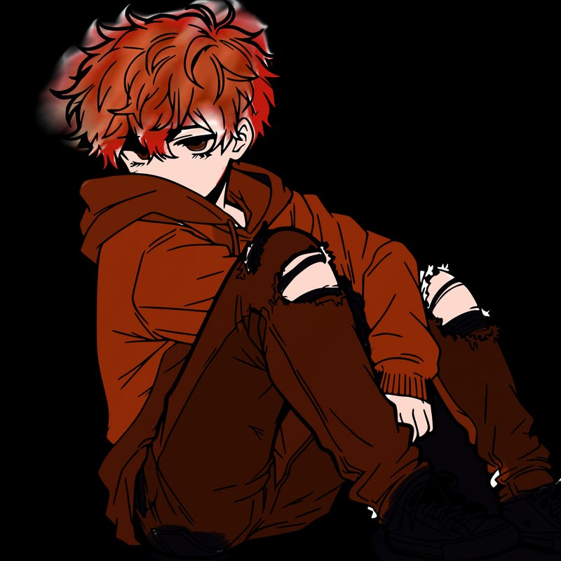 a male hoddie ripped jeans messy hair anime