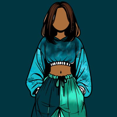 realistic girl faceless with baggy pants and a crop top