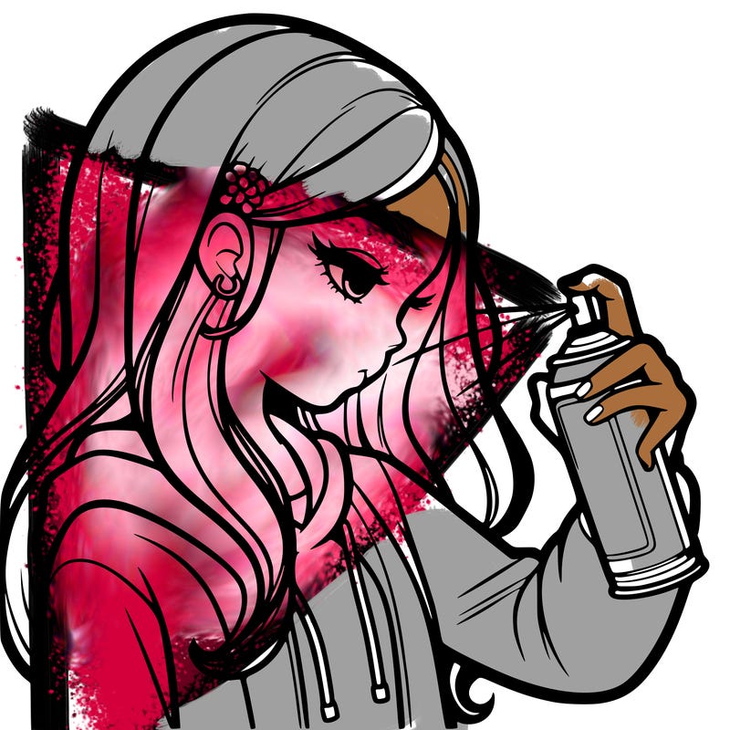 a realistic girl spray painting