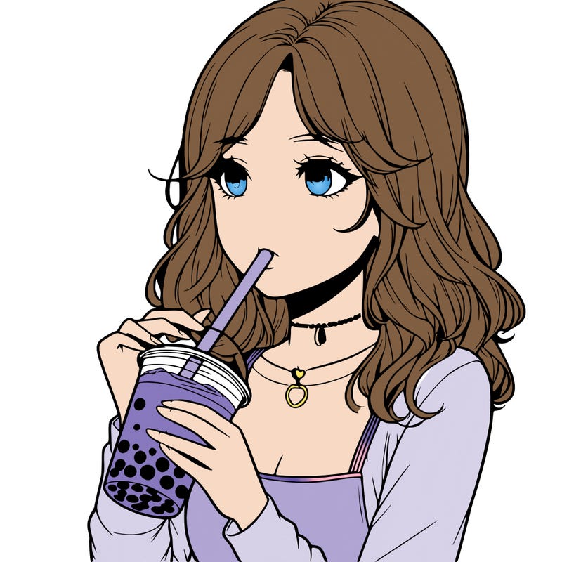 realistic girl drinking boba tea