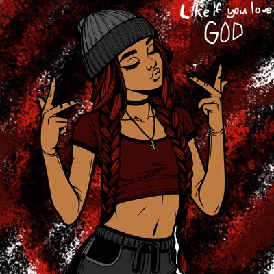 realistic teenage girl with braids and a beanie and crop top doing 🫶🏼