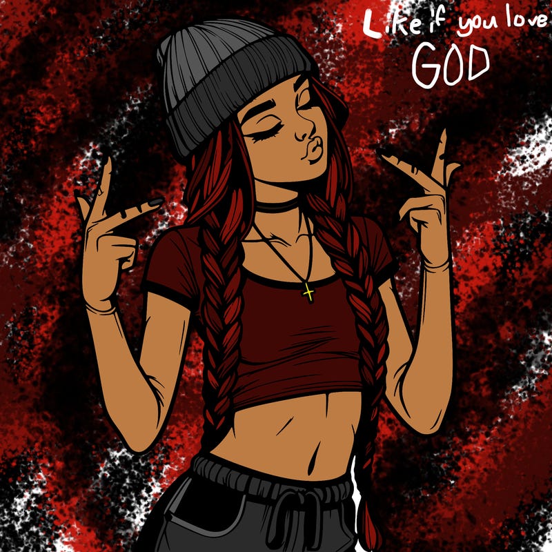 realistic teenage girl with braids and a beanie and crop top doing 🫶🏼