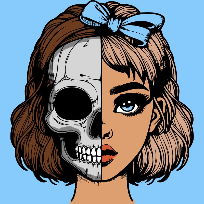 realistic girl with half skull mask