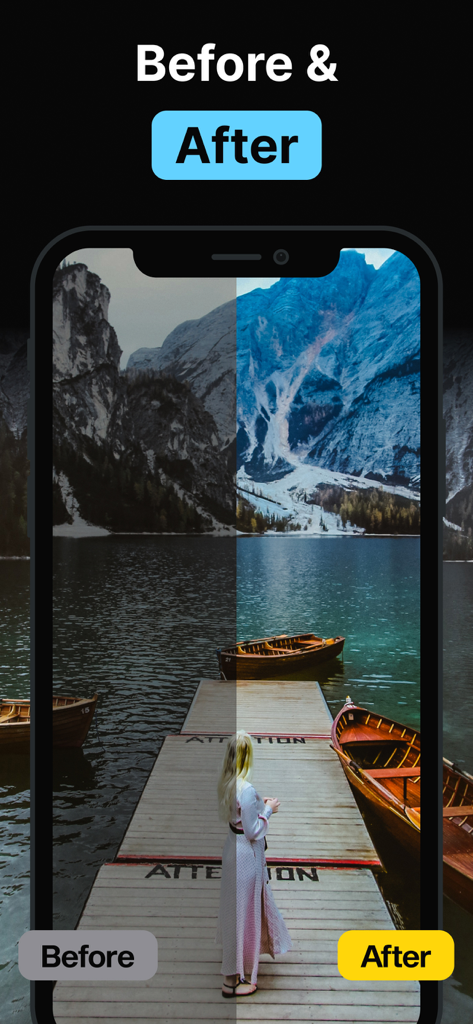 Presets for Lightroom Editor - プロのLightroomプリセットを適用する前後の風景写真を示す、横並びの比較