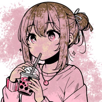 manga character drinking boba