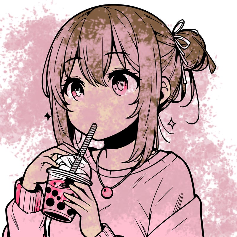 manga character drinking boba