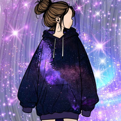 realistic girl with a oversized sweatshirt on and a bun