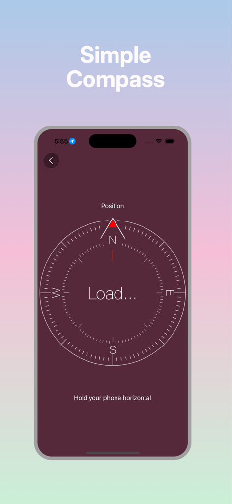 Minimalist digital compass app interface on a smartphone screen