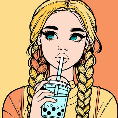 realistic girl with braided hair drinking boba