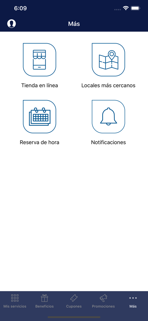 Mi Antel - Menú de opciones adicionales de la aplicación Mi Antel con tienda en línea y programación de citas en sucursales