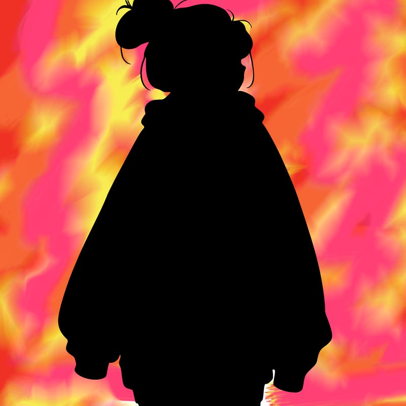 realistic girl with a oversized sweatshirt on and a bun