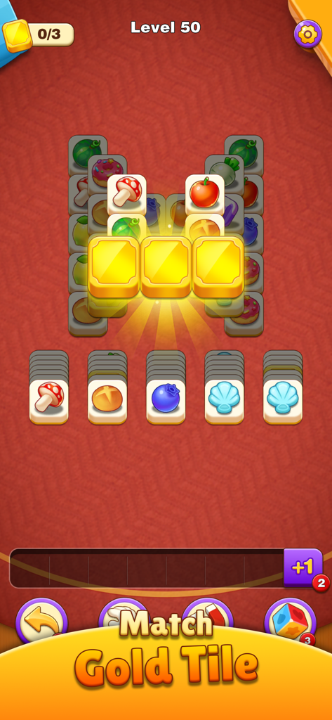 Tile Story - Match Life Puzzle - Gameplay von Tile Story, das das Abgleichen von Goldkacheln auf einem Rätselbrett zeigt