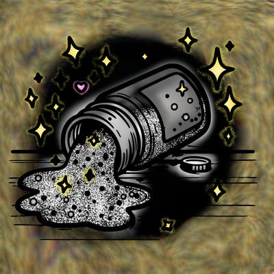 glitter jar tiped all over the table