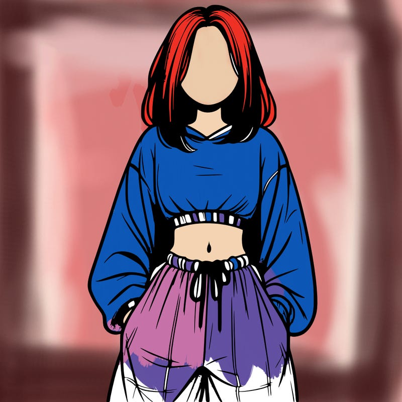realistic girl faceless with baggy pants and a crop top