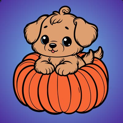 cute little puppy in a pumpkin